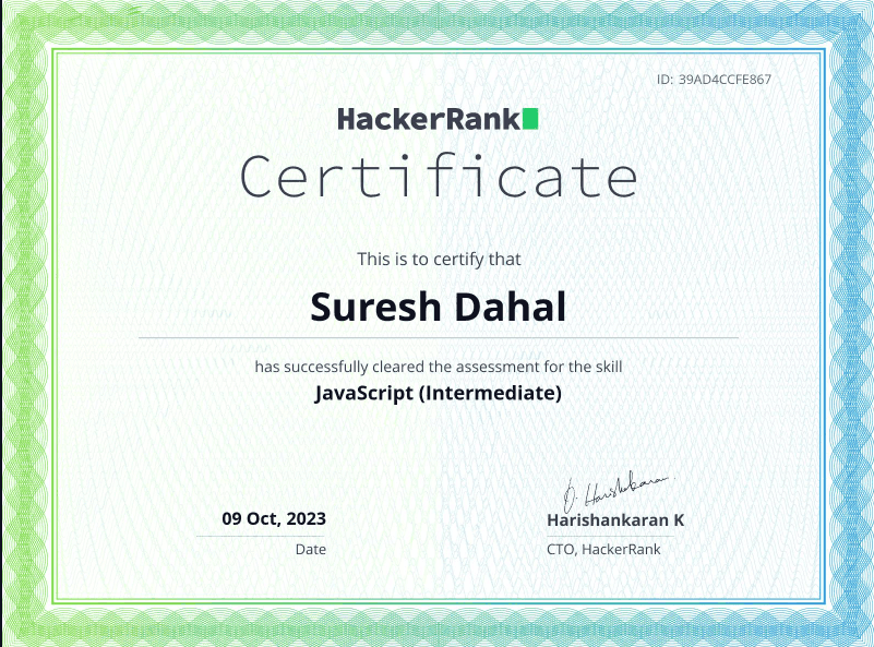 JavaScript (Intermediate) Certificate