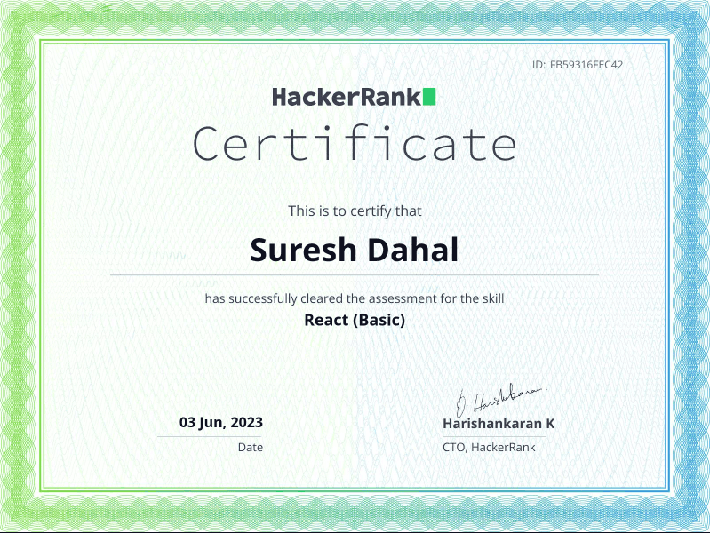 React (Basic) Certificate