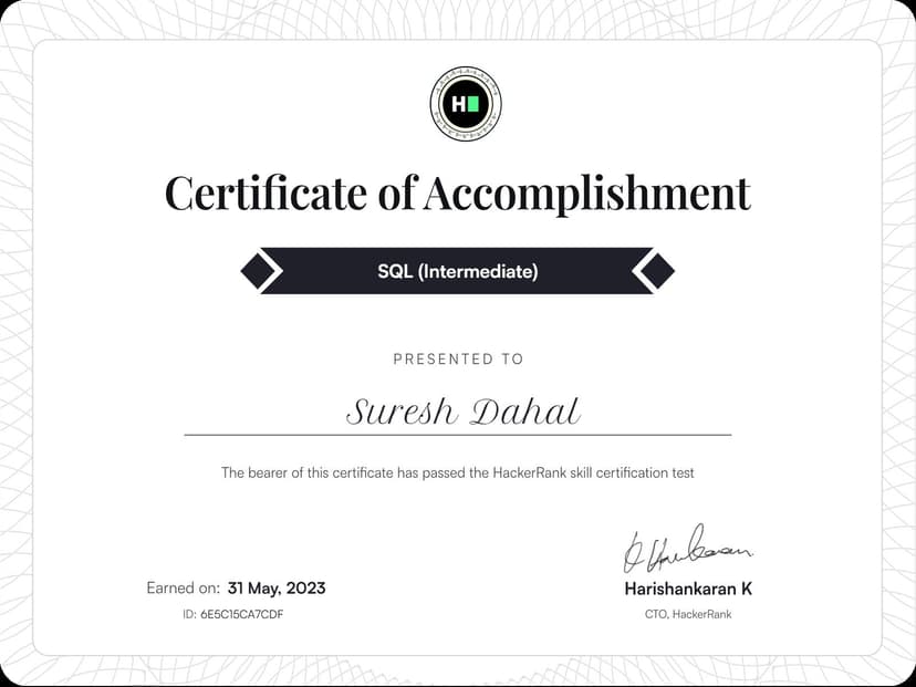 SQL (Intermediate) Certificate